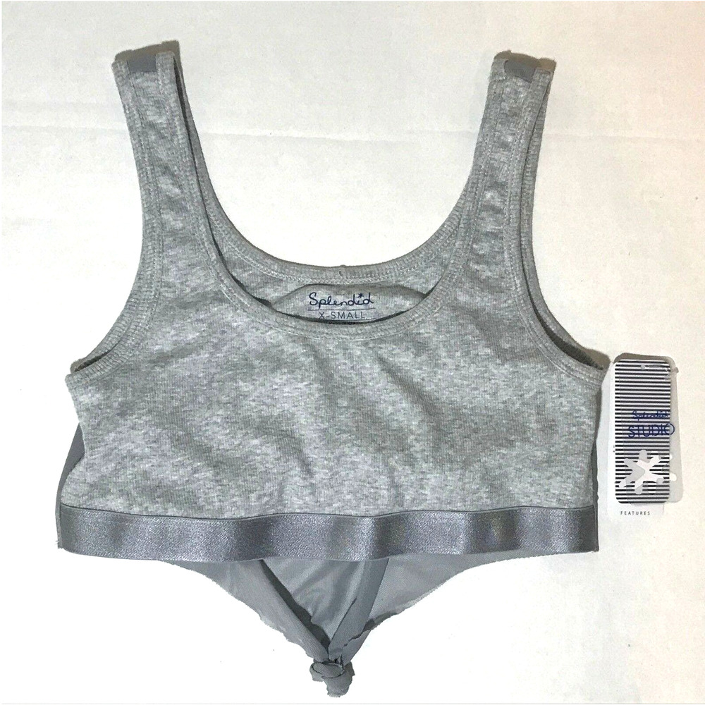 Splendid Studio Gray Rib Knit Sports Bra Mesh Back XS